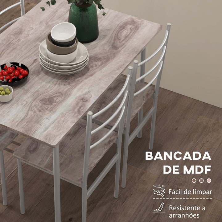 Conjunto de Refeição 5 Peças Conjunto de Mesa e 4 Cadeiras para 4 Pessoas com Estrutura de Aço para Cozinha Restaurante 110x70x75 cm Madeira e Branco