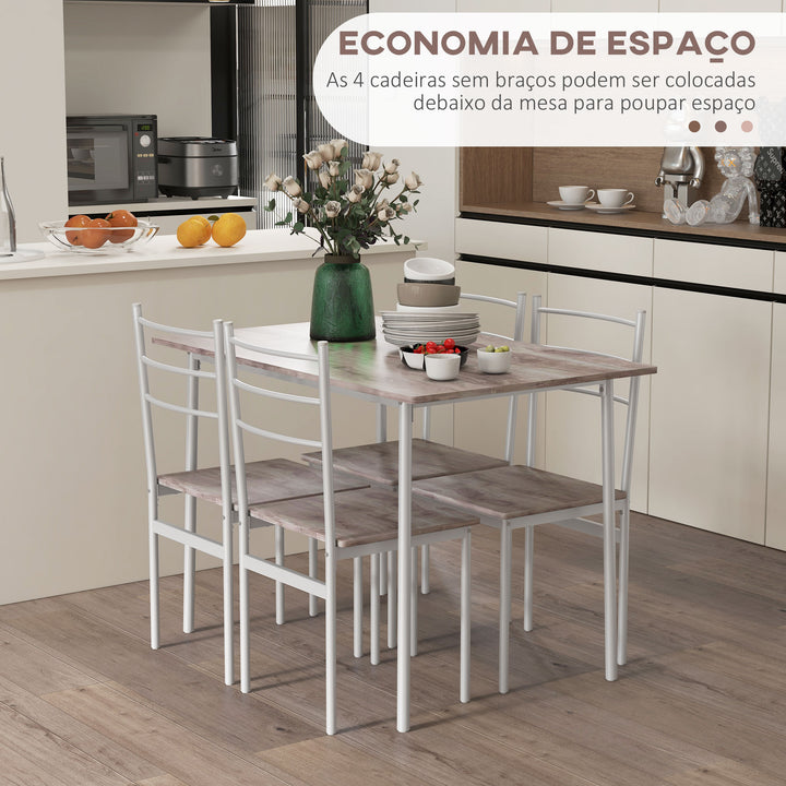 Conjunto de Refeição 5 Peças Conjunto de Mesa e 4 Cadeiras para 4 Pessoas com Estrutura de Aço para Cozinha Restaurante 110x70x75 cm Madeira e Branco