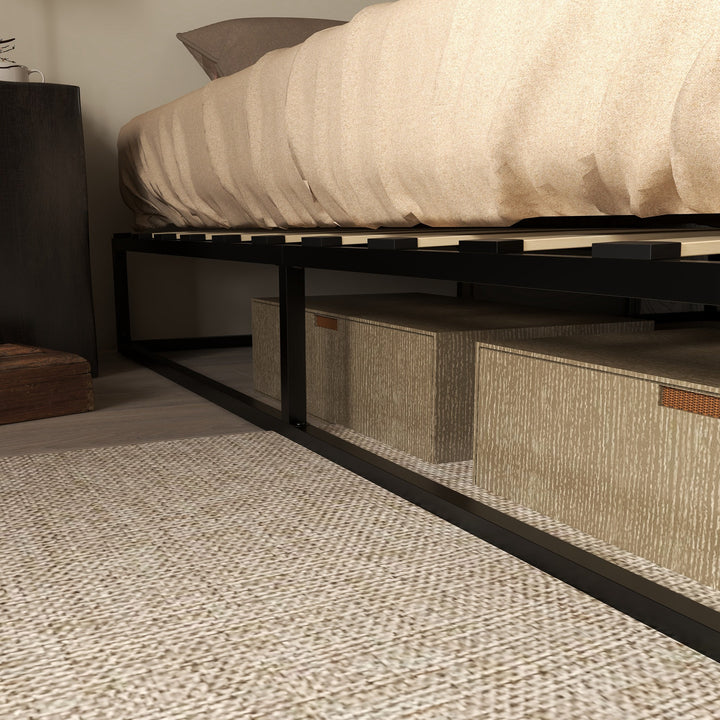 Estrutura de Cama de Aço Altura 25 cm Estrado de Cama para Colchão 180x200 cm com Ripas de Madeira para 1-2 Pessoas Estilo Moderno Preto