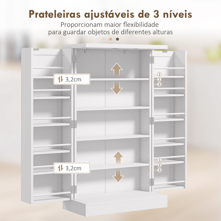 Armário de Cozinha Armário Despensa Cozinha com 2 Portas 16 Prateleiras Aparador Moderno com Prateleiras Ajustáveis para Sala de Jantar Sala 60x30x104 cm Branco