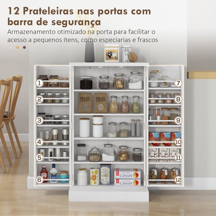 Armário de Cozinha Armário Despensa Cozinha com 2 Portas 16 Prateleiras Aparador Moderno com Prateleiras Ajustáveis para Sala de Jantar Sala 60x30x104 cm Branco