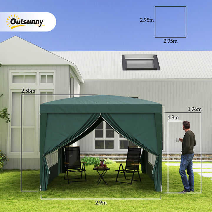 Tenda de Jardim com Paredes Laterais Amovíveis Janelas Porta com Zíper e Bolsa de Transporte 295x295x196-258 cm Verde