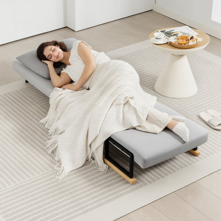 Poltrona Convertível em Cama Dobrável Poltrona 3 em 1 Convertível em Cama com Encosto Ajustável em 5 Níveis e Almofada Acolchoada Carga 120 kg 63x73x81 cm Cinza Claro