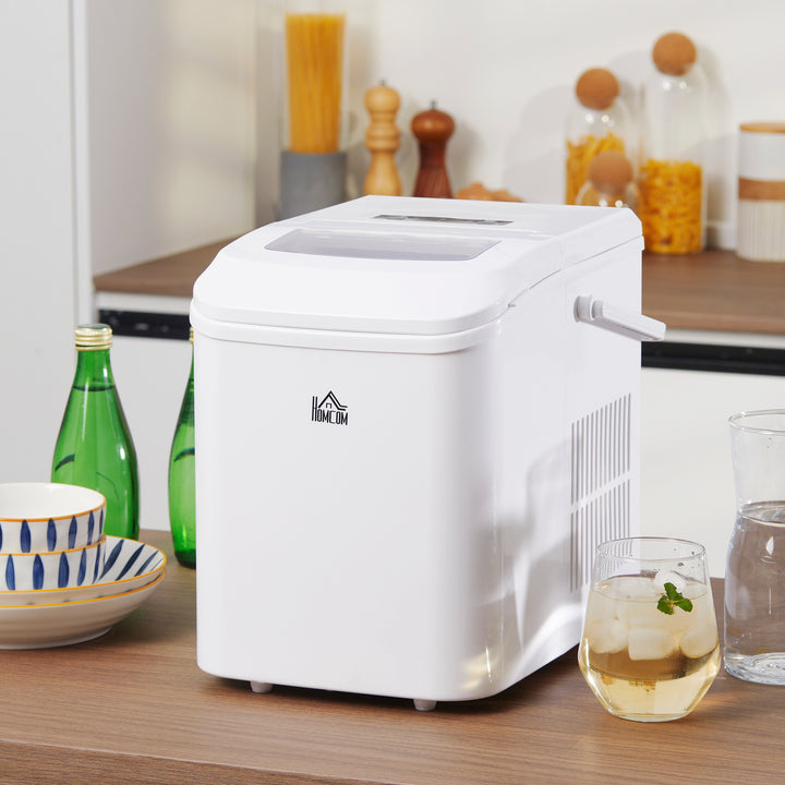 Máquina de Gelo 12 kg/24h Máquina de Fazer Gelo 9 Cubos de Gelo em 6-12 Minutos 2 Tamanhos Função de Auto-Limpeza Máquina de Gelo para Casa com Alça Pá e Cesta Branco