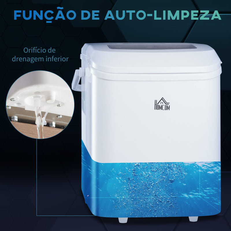 Máquina de Gelo 12 kg/24h Máquina de Fazer Gelo 9 Cubos de Gelo em 6-12 Minutos 2 Tamanhos Função de Auto-Limpeza Máquina de Gelo para Casa com Alça Pá e Cesta Branco