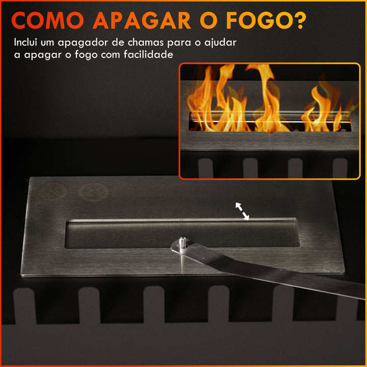 Lareira de Bioetanol Lareira de Bioetanol de Pé com Depósito de 0,9L Apagador de Chamas de Aço Inoxidável Tempo de Combustão 3H para Interiores 20-25 m² 55x31x55 cm Preto