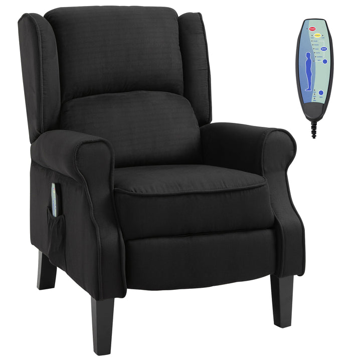 Poltrona de Massagem Poltrona Relax Reclinável com Controlo Remoto 2 Áreas de Massagem Bolso Lateral 78x83x101 cm Preto