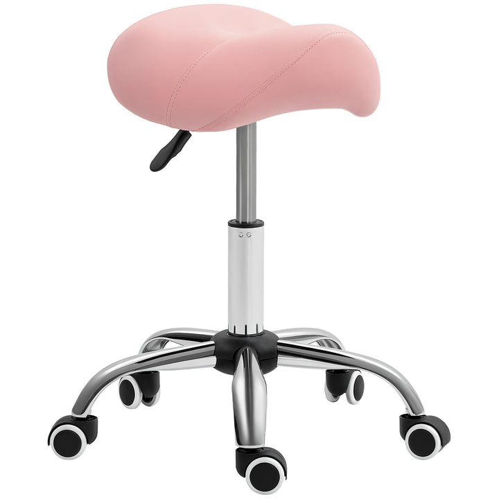 Banco com Rodas Banco Giratório Cosmético com Altura Ajustável Assento Acolchoado e Amplo Dentista Cabeleireiro Carga 120 kg 52x53x49-61 cm Rosa