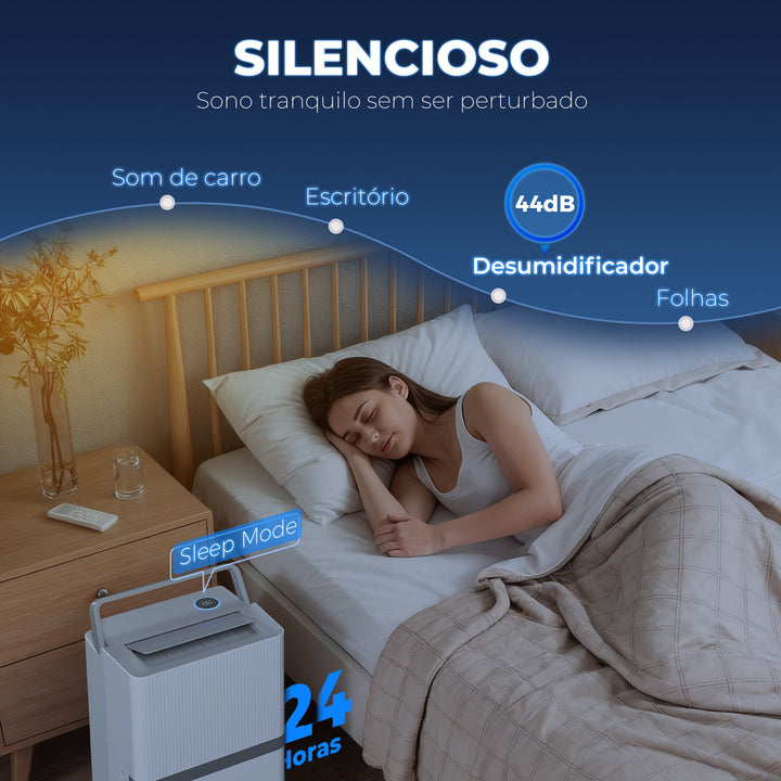 Desumidificador 35L/Dia para Áreas de 40-90 m² Indicador de Humidade Depósito de 5,5 Litros Drenagem Contínua Temporizador 24h Ecrã LED Secagem de Roupa 35,5x27,5x52,2 cm Branco