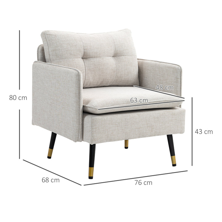 Poltrona Sala de Estar Poltrona Relax com Apoio para os Braços Assento Acolchoado e Pés de Aço Sofá Individual Moderno para Dormitório 76x68x80 cm Creme