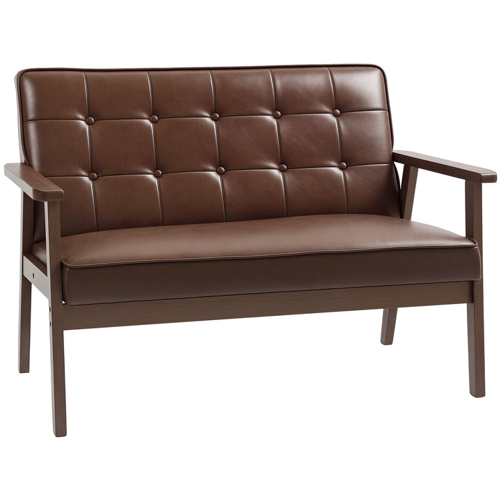 Sofá de 2 Lugares Sofá de 2 Lugares Estofado em Couro PU com Apoio para os Braços de Madeira Encosto Acolchoado Carga 250 kg para Sala de Estar Dormitório 115x70x81 cm Marrom
