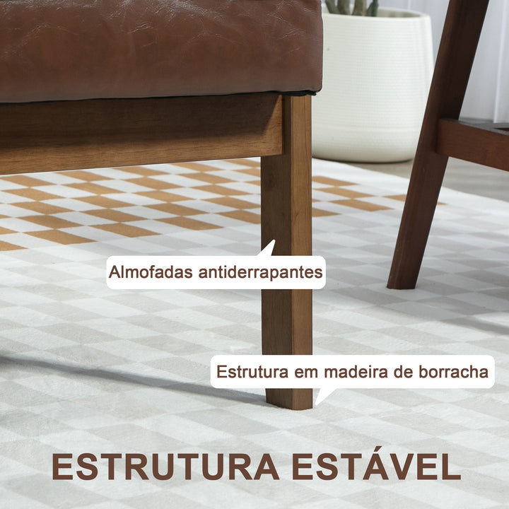 Sofá de 2 Lugares Sofá de 2 Lugares Estofado em Couro PU com Apoio para os Braços de Madeira Encosto Acolchoado Carga 250 kg para Sala de Estar Dormitório 115x70x81 cm Marrom