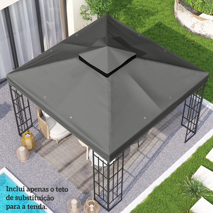 Teto de Substituição para Pérgola, 3x3 m Cobertura de Substituição com Telhado Duplo Orifícios de Escoamento e Proteção UPF30+ APENAS Toldo de Substituição para Tenda Cinza