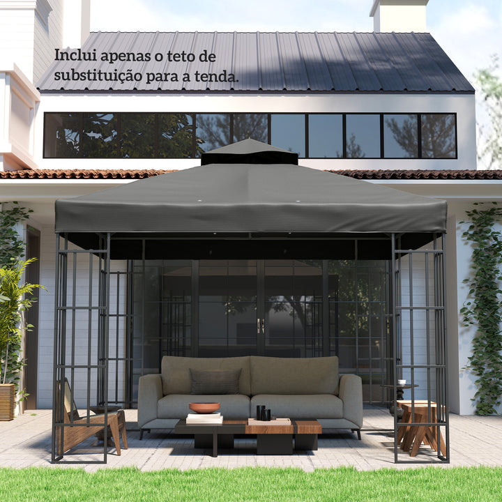 Teto de Substituição para Pérgola, 3x3 m Cobertura de Substituição com Telhado Duplo Orifícios de Escoamento e Proteção UPF30+ APENAS Toldo de Substituição para Tenda Cinza