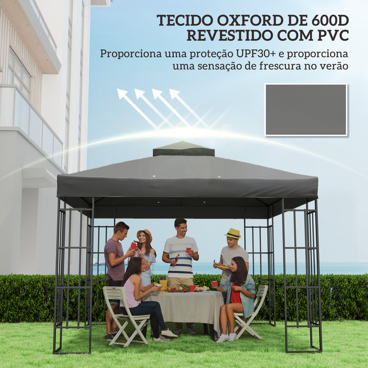 Teto de Substituição para Pérgola, 3x3 m Cobertura de Substituição com Telhado Duplo Orifícios de Escoamento e Proteção UPF30+ APENAS Toldo de Substituição para Tenda Cinza