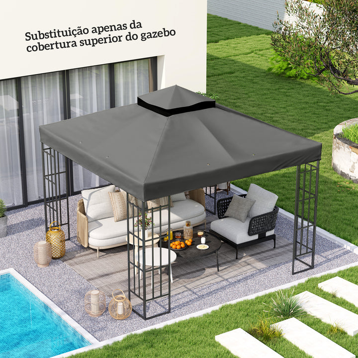 Teto de Substituição para Pérgola, 3x3 m Cobertura de Substituição com Telhado Duplo Orifícios de Escoamento e Proteção UPF30+ APENAS Toldo de Substituição para Tenda Cinza