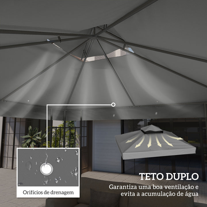 Teto de Substituição para Pérgola, 3x3 m Cobertura de Substituição com Telhado Duplo Orifícios de Escoamento e Proteção UPF30+ APENAS Toldo de Substituição para Tenda Cinza