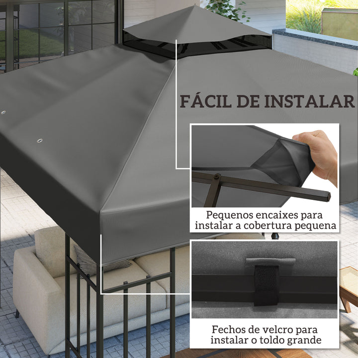 Teto de Substituição para Pérgola, 3x3 m Cobertura de Substituição com Telhado Duplo Orifícios de Escoamento e Proteção UPF30+ APENAS Toldo de Substituição para Tenda Cinza