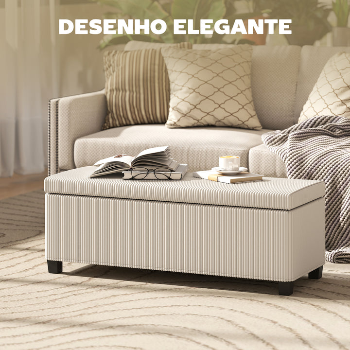 Banco de Arrumação Banco com Armazenamento Capacidade de 84 L 112x42x40 cm Estofado em Veludo Banco Pé de Cama para Dormitório Bege