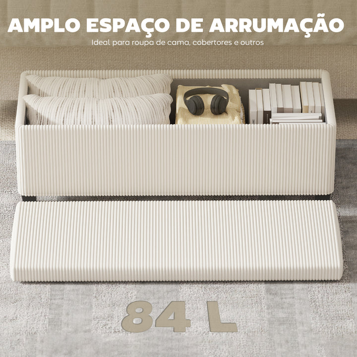 Banco de Arrumação Banco com Armazenamento Capacidade de 84 L 112x42x40 cm Estofado em Veludo Banco Pé de Cama para Dormitório Bege