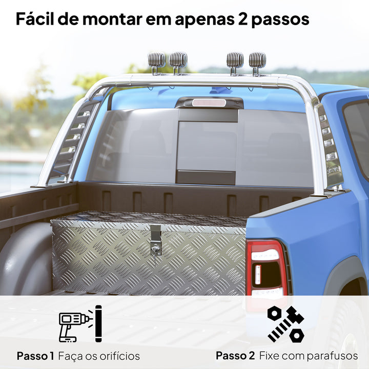 Caixa de Ferramentas em Alumínio com Tampa Abatível Pegas Laterais Grande Compartimento e Fecho com Chave Maleta de Ferramentas Portátil para Armazém e Bagageiro 76x33x25 cm Prata