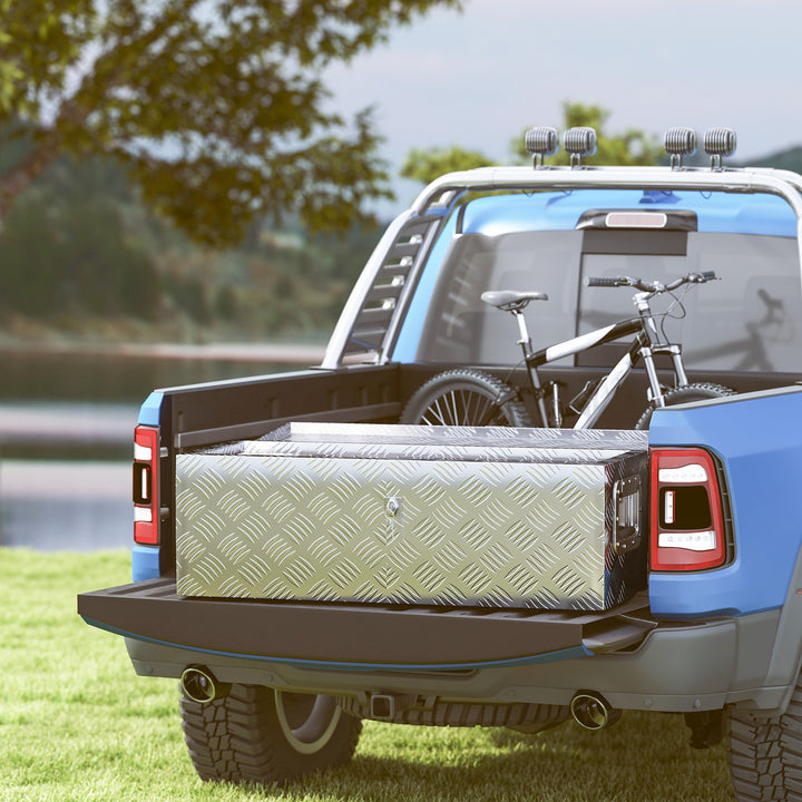 Caixa de Ferramentas em Alumínio com Tampa Abatível Pegas Laterais Grande Compartimento e Fecho com Chave Maleta de Ferramentas Portátil para Armazém e Bagageiro 76x33x25 cm Prata