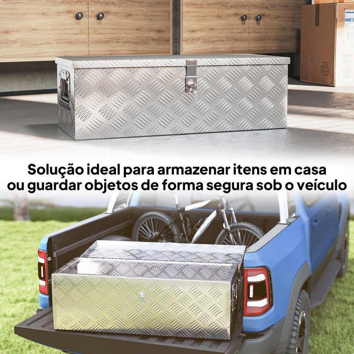 Caixa de Ferramentas em Alumínio com Tampa Abatível Pegas Laterais Grande Compartimento e Fecho com Chave Maleta de Ferramentas Portátil para Armazém e Bagageiro 76x33x25 cm Prata