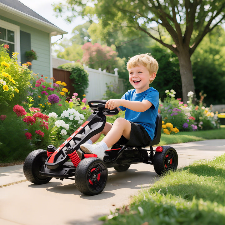 Kart a Pedais para Crianças a Partir dos 3 Anos Kart com Embraiagem Automática Travão Rodas Antiderrapantes em EVA e Estrutura Metálica Carga 50 kg 100x59x60,5 cm Vermelho