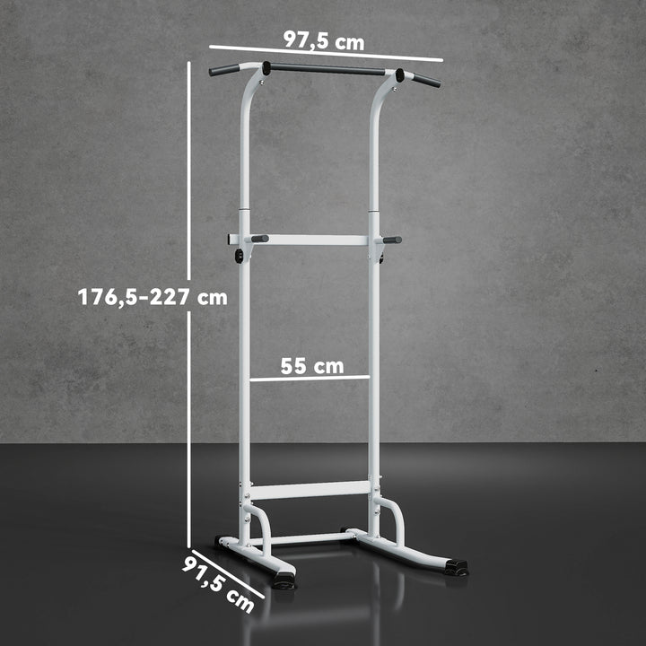 Barra de Elevações com Altura Ajustável 176,5-227 cm Resistente para Ginásio em Casa Máquina de Elevações Multifuncional para Treino de Força Capacidade 120 kg Branco