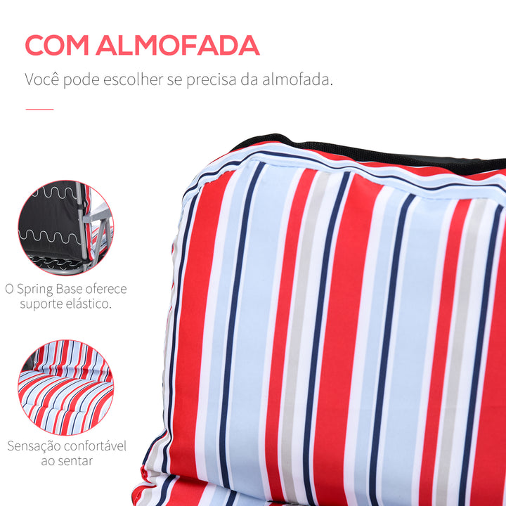 Conjunto de 2 Espreguiçadeiras Dobráveis de Jardim Exterior com Almofada Acolchoada Encosto Ajustável em 5 Posições Apoio para Pés e Estrutura de Aço 60x75x65-102 cm Vermelho e Branco