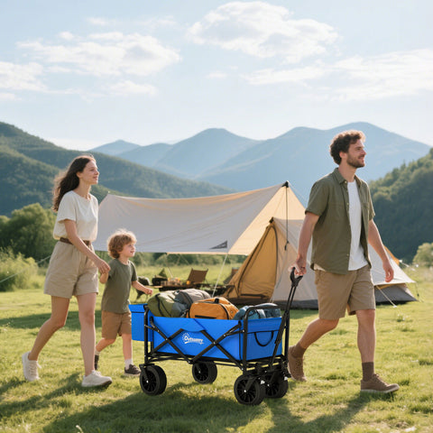 Carrinho de Transporte com Bolsa Térmica Removível Carrinho Dobrável com Alça Ajustável e Bolsa de Transporte Capacidade 100 kg para Campismo Praia 113x57x77-100 cm Azul