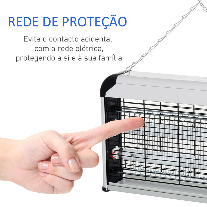 Lâmpada Anti-Mosquitos Elétrica 30W Mata Mosquitos Elétrico com Luz UV Efeito 60 m² para Jardim Terraço Pátio 48,5x8,5x26,5 cm Prata