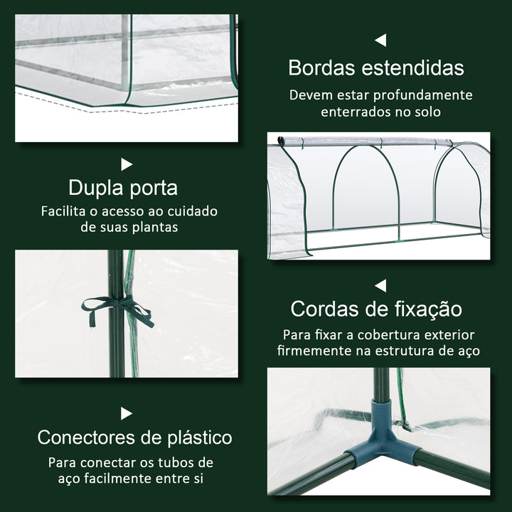Estufa transparente para jardim ou terraço para cultivo de plantas e flores com porta zip 250x100x80cm PVC