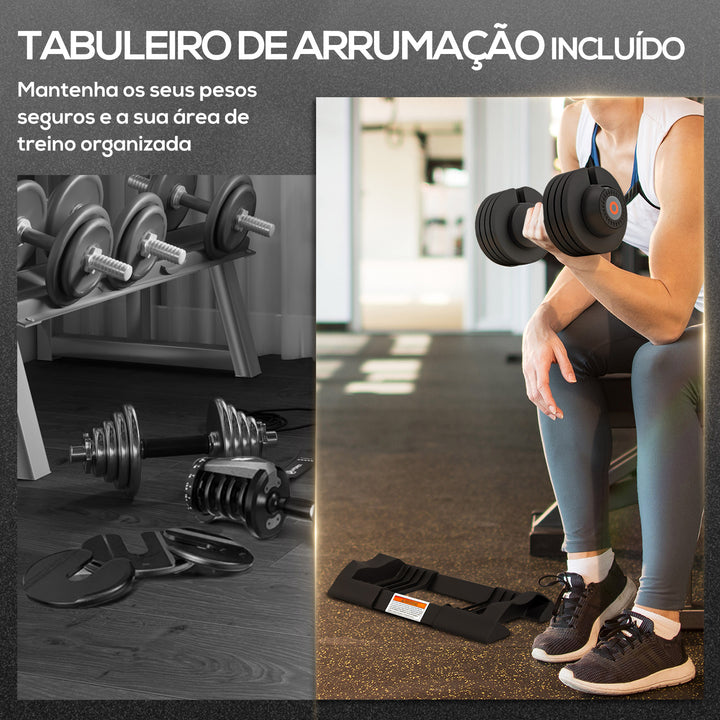 Conjunto de Pesos Ajustável de 10 kg Haltere para Exercício com Ajuste Rápido de Peso com Base de Armazenamento e Pega Antiderrapante para Treino em Casa e Ginásio 33xØ16 cm Preto
