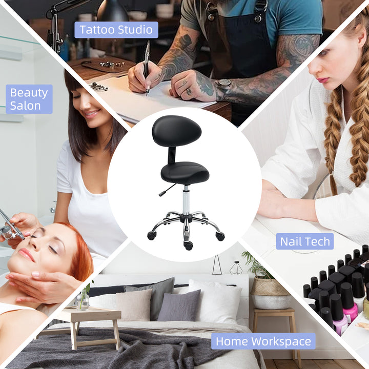 Banco Giratório Banco com Rodas e Encosto Amovível Banco de Trabalho com Altura Regulável 83-98 cm Assento Estofado em Couro Sintético Preto