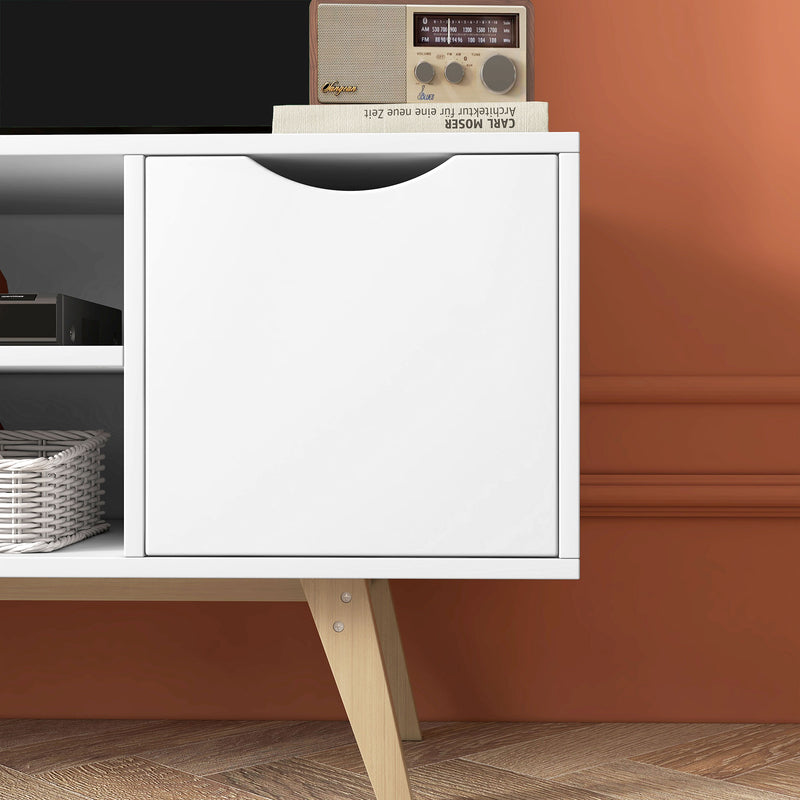 Móvel de TV Moderno Móvel de TV para Televisores de até 50 Polegadas Móvel de TV para Sala de Estar com 2 Armários 2 Prateleiras Abertas e Pés de Madeira 110x39x50 cm Branco