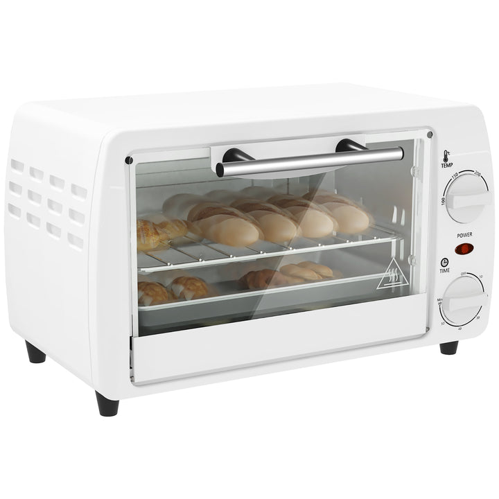 Mini Forno Elétrico 10 Litros 750W com Temperatura até 230 °C Temporizador 60 Minutos Bandeja e Grade 36,5x26x22 cm Branco