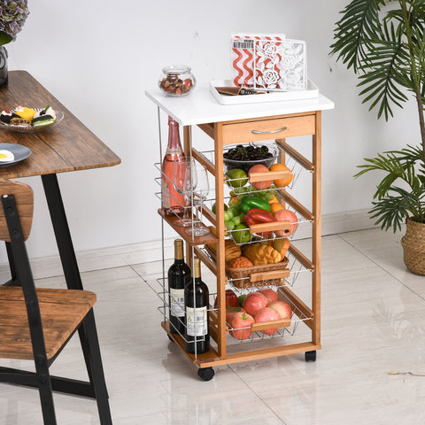 Carrinho de cozinha com bancada de madeira Cesta de armazenamento de fio de 4 camadas 47x 37x 83cm
