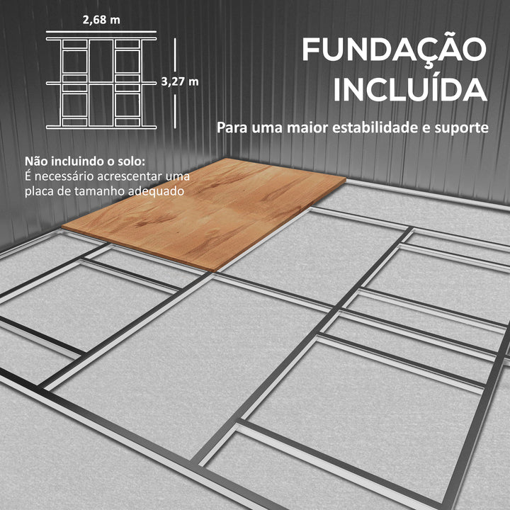 Abrigo de Jardim Exterior Abrigo e Jardim Metálico para Armazenamento de Ferramentas com 4 Janelas 12,4 m² 340x386x200 cm Marrom