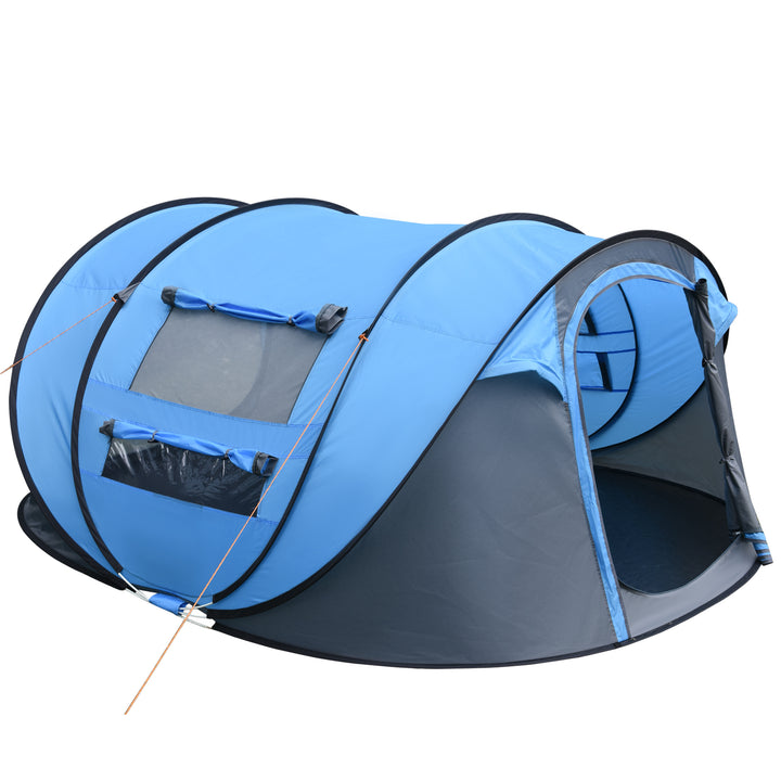 Tenda de Campismo Pop-up para 4-5 Pessoas Tenda de Campismo Instantânea com Janelas Bolsos e Bolsa de Transporte Impermeável Anti-UV 263,5x220x123 cm Azul