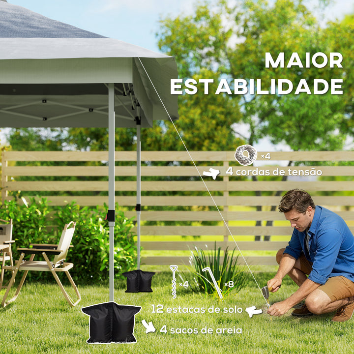 Pérgola Dobrável 356x356x280 cm Pérgola Dobrável com 4 Paredes Laterais de Malha Anti-UV Altura Ajustável Bolsa de Areia e Bolsa de Transporte para Campismo Festas Cinza Escuro