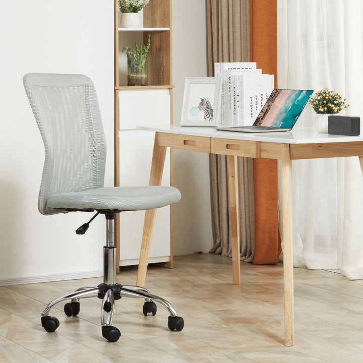 Cadeira de Escritório de Malha Cadeira de Escritório Giratória sem Apoio para os Braços com Altura Ajustável Carga Máxima 100 kg para Escritório Dormitório 43x58x90-100 cm Cinza