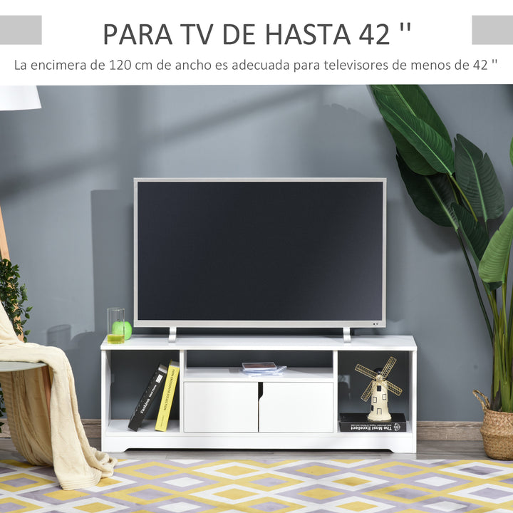 Móvel de TV para Televisores de até 42” Móvel de Sala de Estar Moderno com Armário de Dupla Porta e 3 Compartimentos Abertos 120x30x41cm Branco