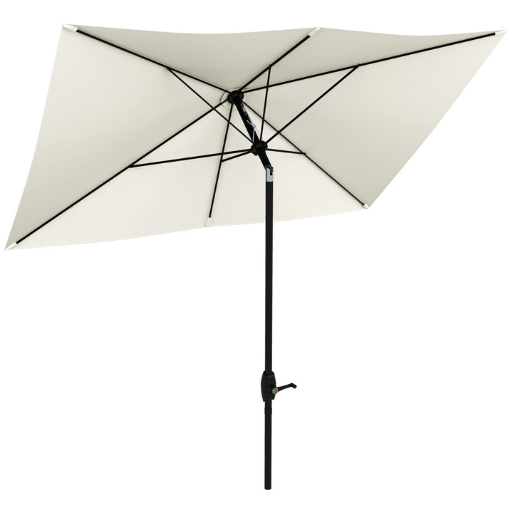 Chapéu de Sol de Jardim 290x205x248 cm Proteção UV50+ Chapéu de Sol de Alumínio Inclinável com Teto de Ventilação e Manivela para Terraço Varanda Exterior Creme