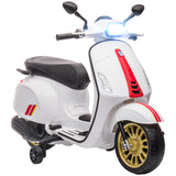 Moto Elétrica para Crianças de 3-6 Anos com Licença Vespa Motocicleta de Bateria 6V com USB MP3 Luz LED Rádio FM Moto para Crianças com Velocidade 3 km/h Carga 35 kg Branco