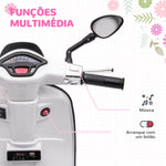 Moto Elétrica para Crianças de 3-6 Anos com Licença Vespa Motocicleta de Bateria 6V com USB MP3 Luz LED Rádio FM Moto para Crianças com Velocidade 3 km/h Carga 35 kg Branco