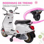 Moto Elétrica para Crianças de 3-6 Anos com Licença Vespa Motocicleta de Bateria 6V com USB MP3 Luz LED Rádio FM Moto para Crianças com Velocidade 3 km/h Carga 35 kg Branco