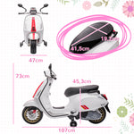 Moto Elétrica para Crianças de 3-6 Anos com Licença Vespa Motocicleta de Bateria 6V com USB MP3 Luz LED Rádio FM Moto para Crianças com Velocidade 3 km/h Carga 35 kg Branco