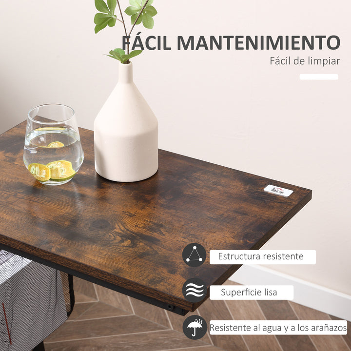 Mesa Auxiliar para Sofá e Cama em Forma de C com Bolso de Armazenamento Mesa Lateral de Estilo Industrial 53x35x64,5cm Marrom Rústico