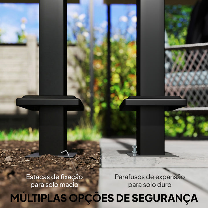 Pérgola de Jardim 4x3 m com Teto Retrátil e 2 Painéis de Privacidade Fixos Pérgola de Jardim com Proteção UPF50+ Drenagem Estrutura Metálica Refúgio para Exterior Cinzento Escuro